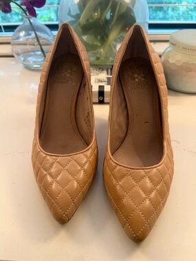 Vince Camuto Quilted Pointed-Toe Heels in Camel